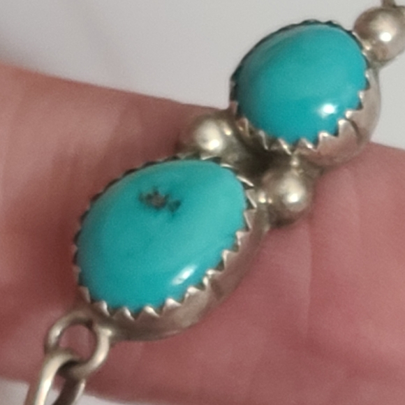 Vintage Navajo Sterling Silver Turquoise Long Earrings Sleeping Beauty Southwest - Picture 10 of 10